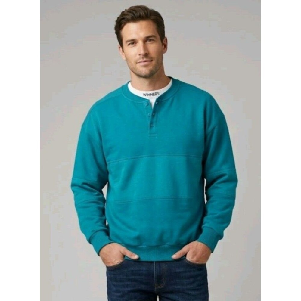 Woolrich Men's Henley Shirt Size L Balsam Green Cotton Pocket Pullover